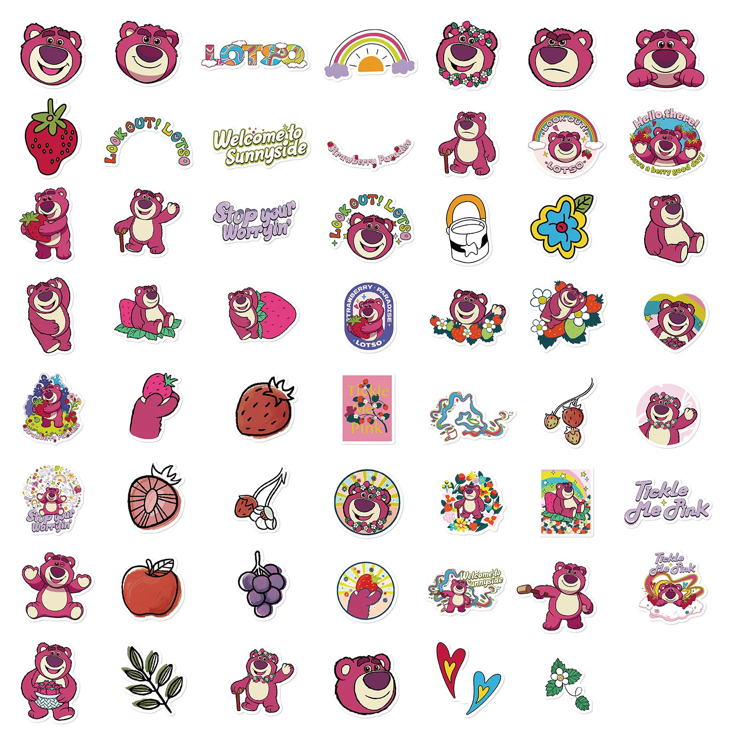 55pcs Disney Strawberry Bear Toy Graffiti Stickers For Decorating Mobile Phones, Handbooks, Notebooks, Computers, And Tablets