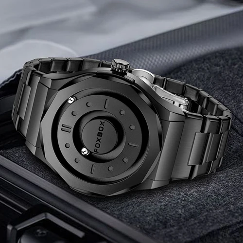 Imagen 2 del producto FOXBOX, relojes de pulsera de cuarzo con puntero de desplazamiento creativo de fuerza magnética para hombre, reloj impermeable para deportes al aire libre, reloj Masculino