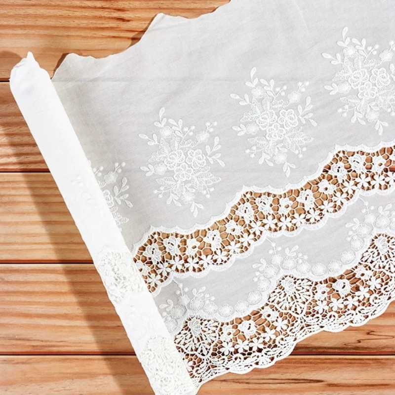 1 Yard bestickter weiß-beiger Blumen-Baumwollspitzenstoff zum Nähen, DIY-Besatz, Hochzeitsapplikation, Band, Rock, Bettvorhang-Zubehör – Detail 5