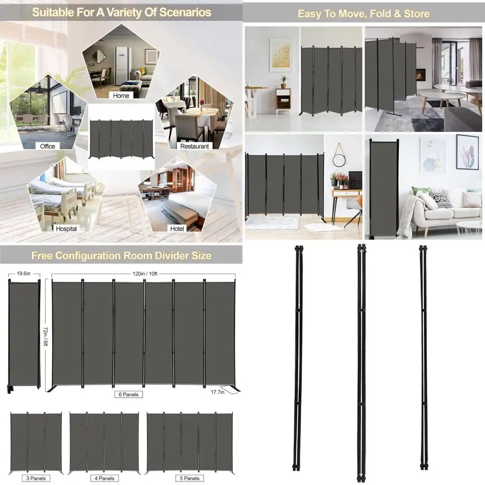 

Складной экран для конфиденциальности шириной 9 футов и высотой 6 футов, портативный перегородка для комнаты, серый