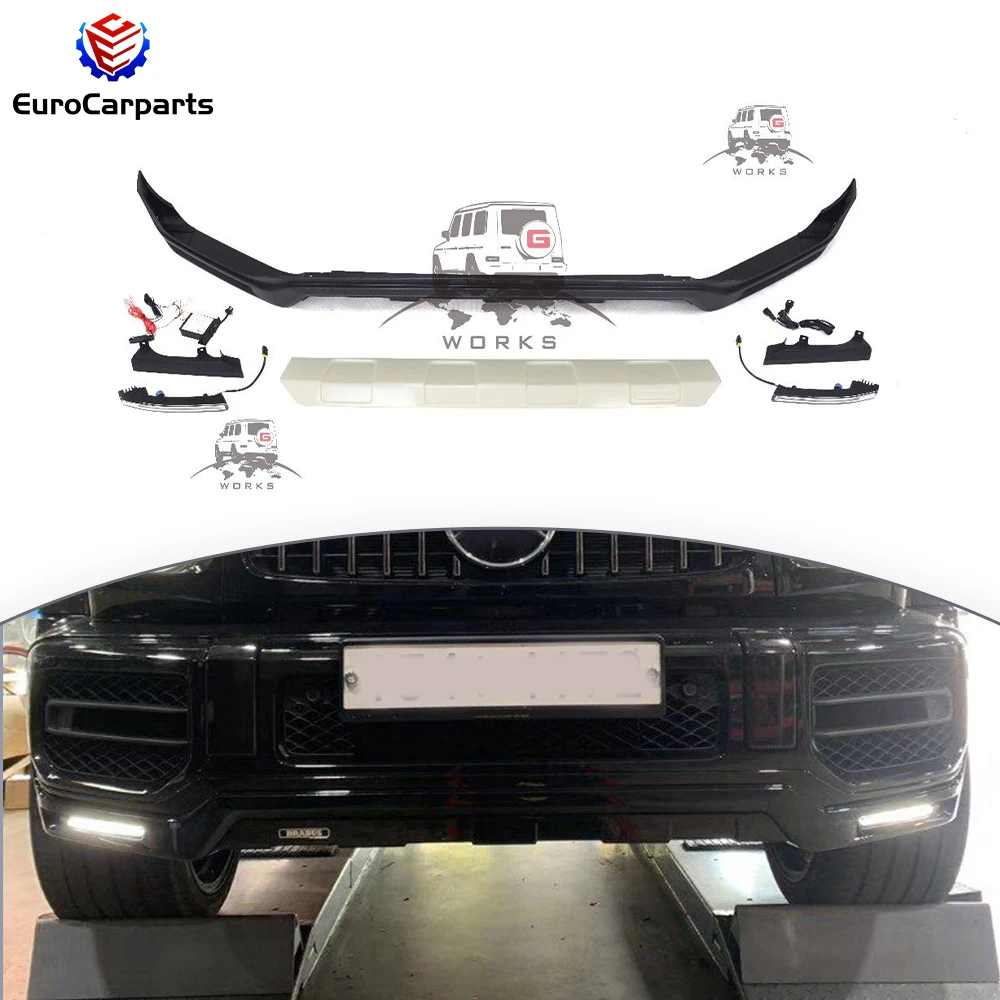 

2019+ G Class W464 G63 BA Style Front Lip With Lights Car Accessories Front Spoiler Front Diffuser Bumper Lip Front Shovel Chin
