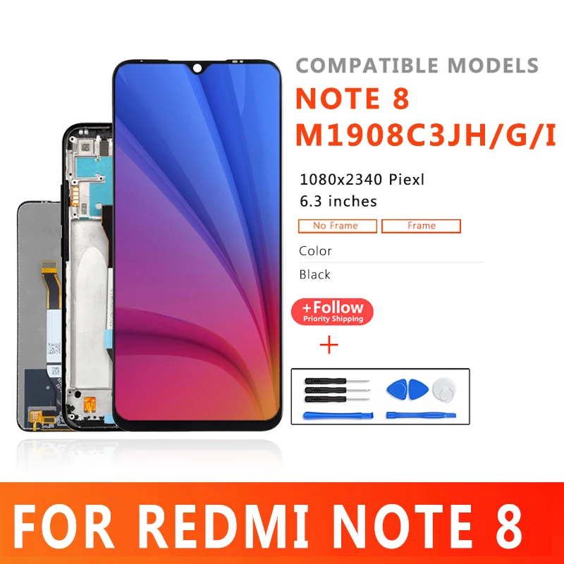 6.3  Lcd Display For Xiaomi Redmi Note 8 M1908C3JH M1908C3JG M1908C3JI Lcd Screen With Touch Panel Digitizer With Frame Replace