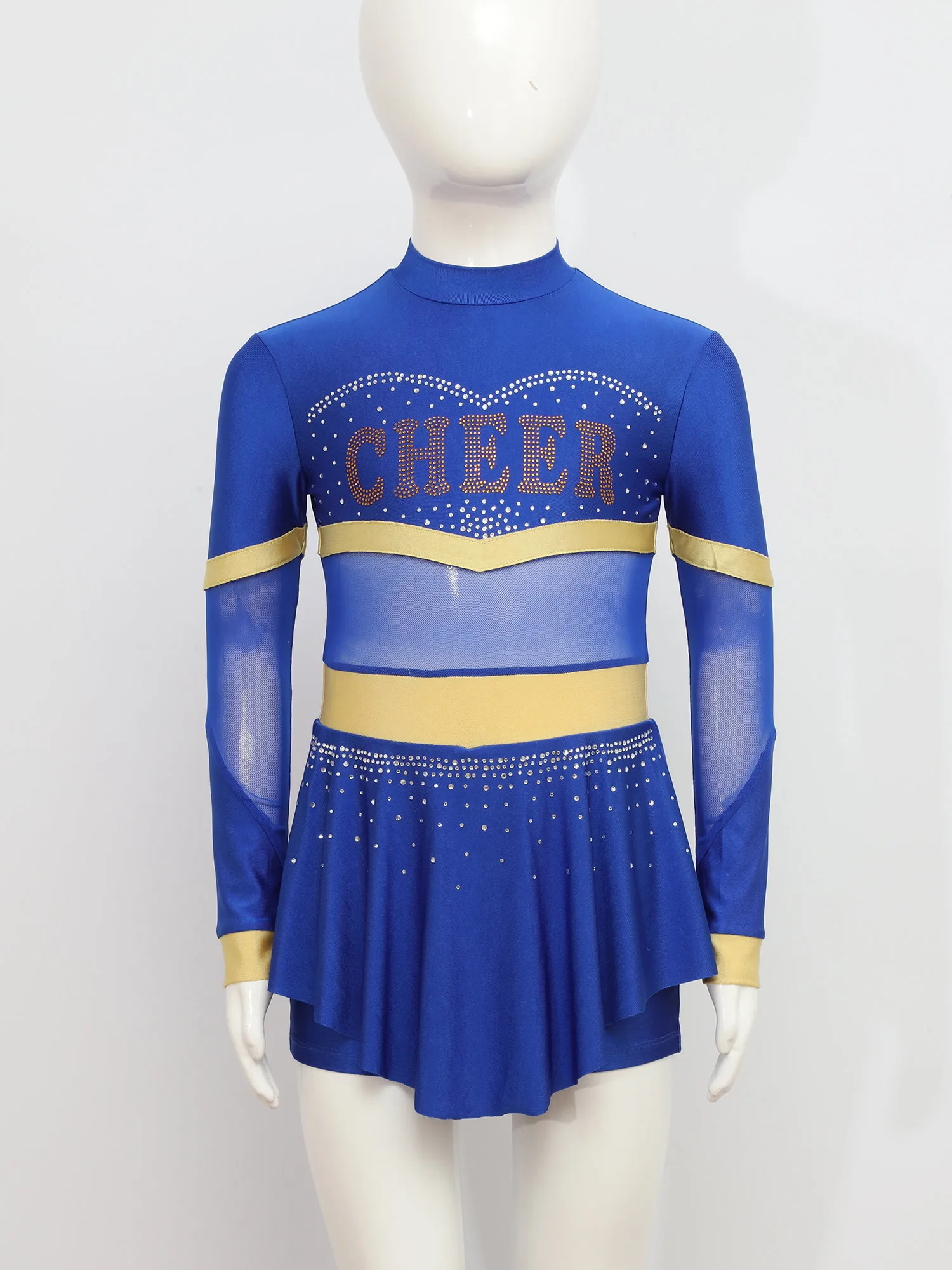 Kind Mädchen Trikot Kleid Cheer Leader Kostüm Langarm Mesh Patchwork Body Tanz Cheerleading Gymnastic Moderne Dancewear