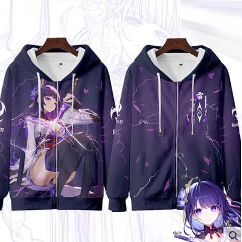 Sudadera con capucha de Genshin Impact Beelzebul para hombre y mujer, sudadera con cremallera, estampado 3D, Raiden Shogun Baal, Cosplay, chaqueta con capucha