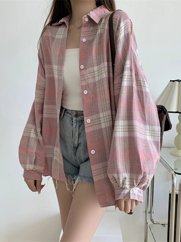 Loose Fit Long Sleeve Shirt Jacket Thin American Sle Plaid Women's Summer Top Small Size New Sle Retro Polka Dot Design