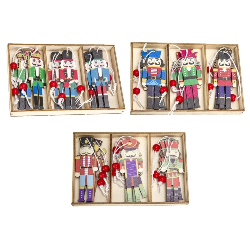 Christmas Tree Ornaments Wooden Nutcrackers Soldier Hanging Pendant New Year Party Decoration Supplies for Festive Drop ship