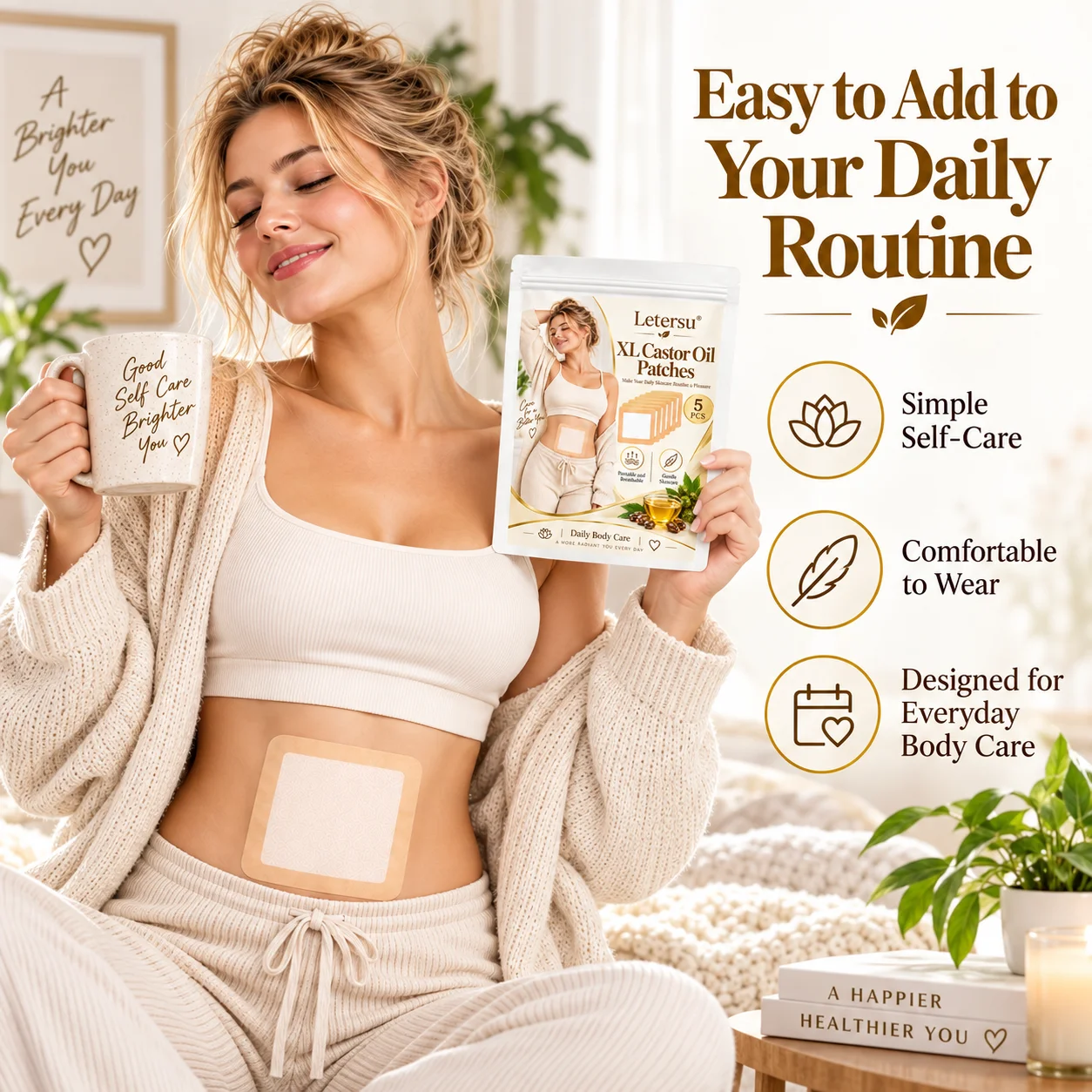 5PCS XL Castor Oil Patches for Belly, Large Castor Oil Pack Wrap Pads, Portable Body Care Patches for Women, Daily Self Care