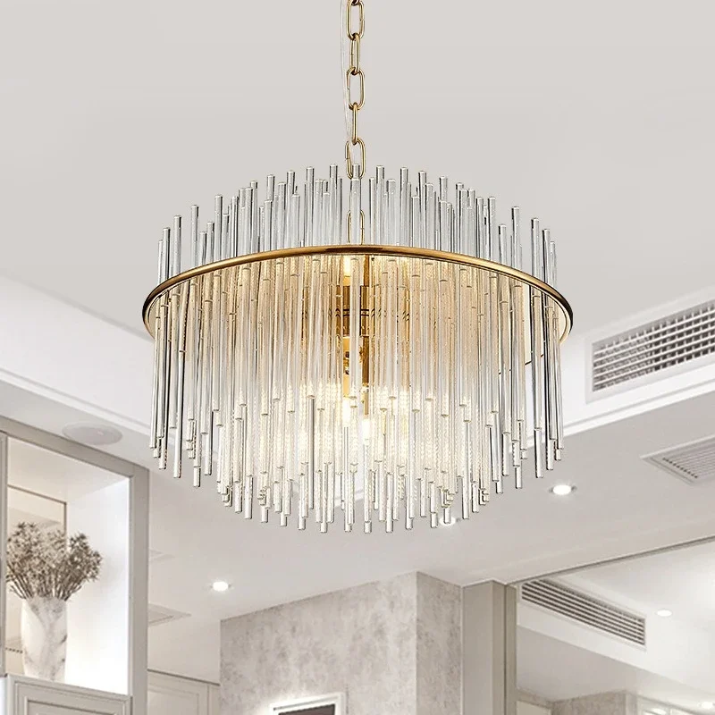 Nordic Luxury Pendant Light Grand Hotel Living Room Bedroom LED Crystal Hanging Lamp Round Glass Pendant Light