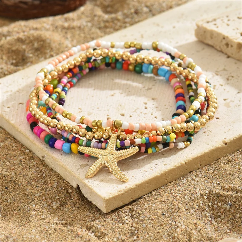 Böhmen Multilayer Reis Perle Fußkettchen Set für Frauen Mode Seestern Anhänger Fußkettchen Sommer Sandstrand Knöchel Kette Auf Bein Schmuck – Detail 10