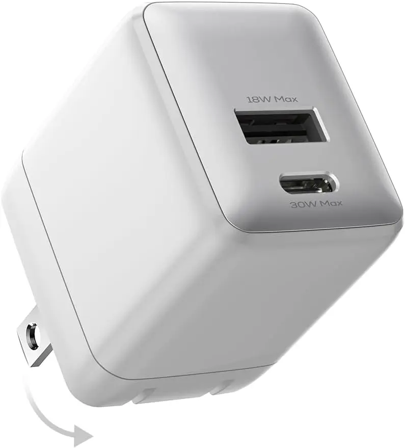 30W Dual-Port GaN Fast Charger with Foldable Plug, Compatible with iPhone 16/15, Samsung Galaxy S24, iPad & More (White)