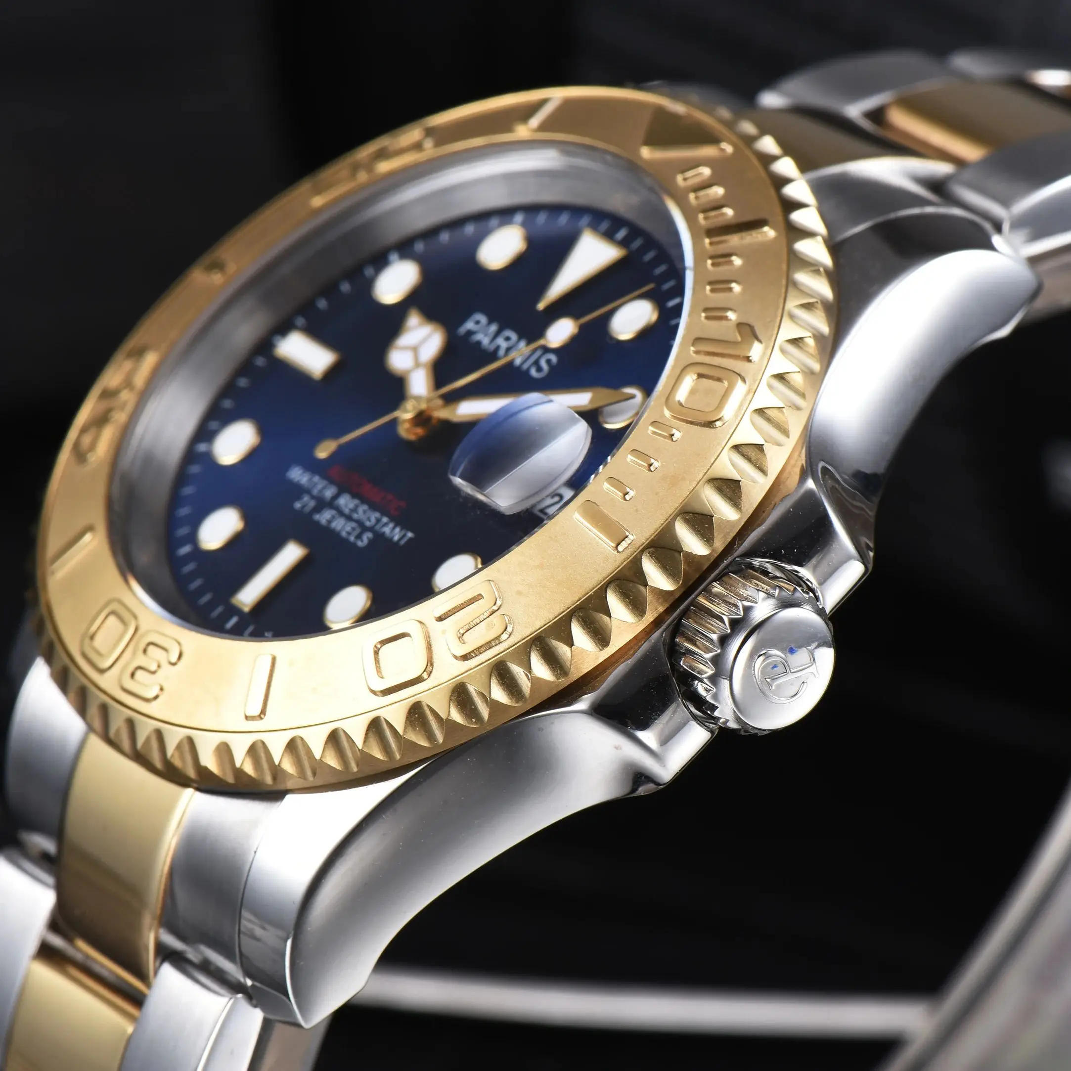 Мужские часы Parnis с синим циферблатом 40 мм Miyota 8215, светящиеся автоматические механические часы с сапфировым стеклом, лучший бренд, роскошные часы