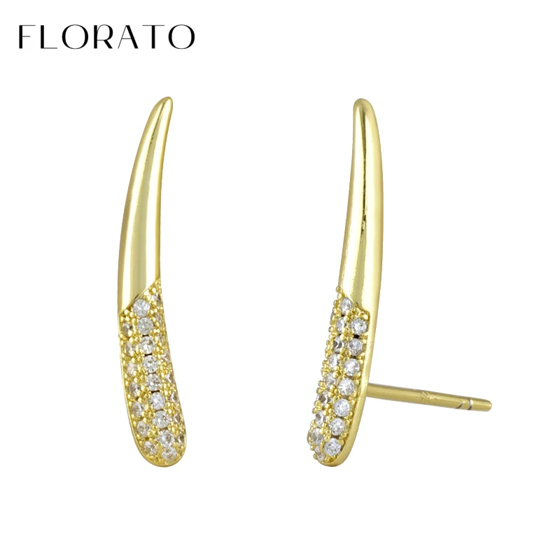 Vintage 925 Sterling Silver Ear Needle Wolf Tooth Stud Earrings For Women Inlaid With Zircon Simple Earrings TREND Party Jewelry