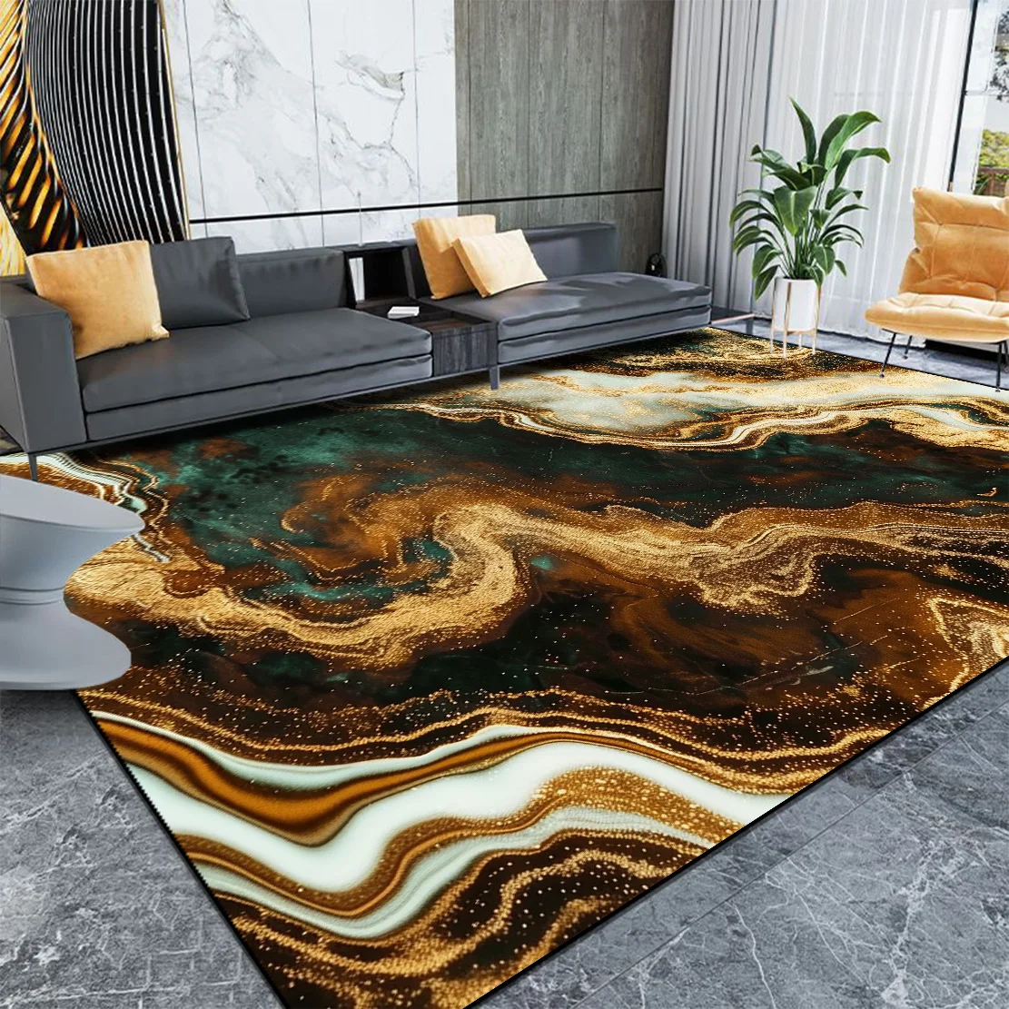 Green Abstract Carpets for Living Room Golden Decor Luxury Carpet Home Decoration Sofa Rug Bedroom Hallway Non-slip Foot Mat