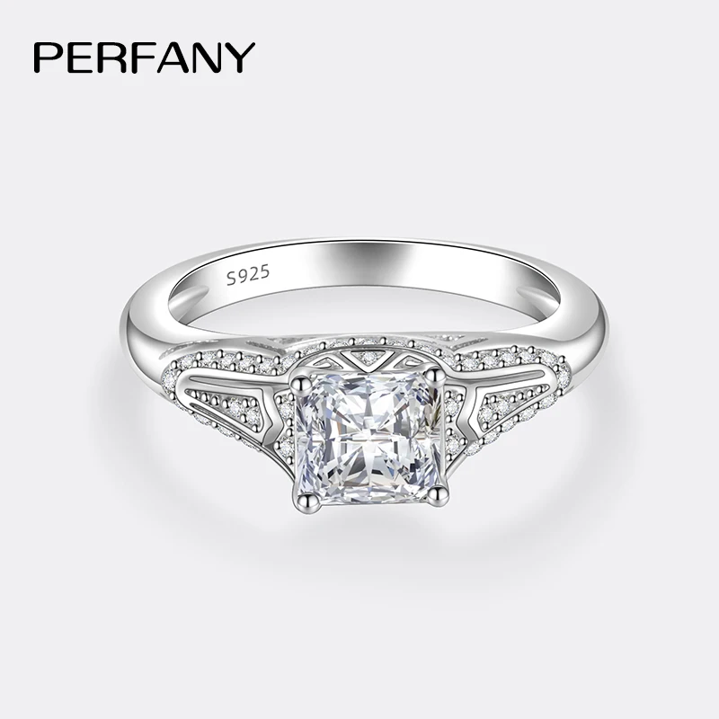 PERMANY 1-2CT Princess Square Cut Moissanite Ring for Women S925 Pure Silver Laboratory Diamond Wedding Fashion Jewelry ﻿