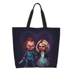 Bride Of Chucky Grocery Shopping Tote Bag Women Horror Movie Childs Play Canvas Shopper Shoulder Bag Big Capacity Handbag