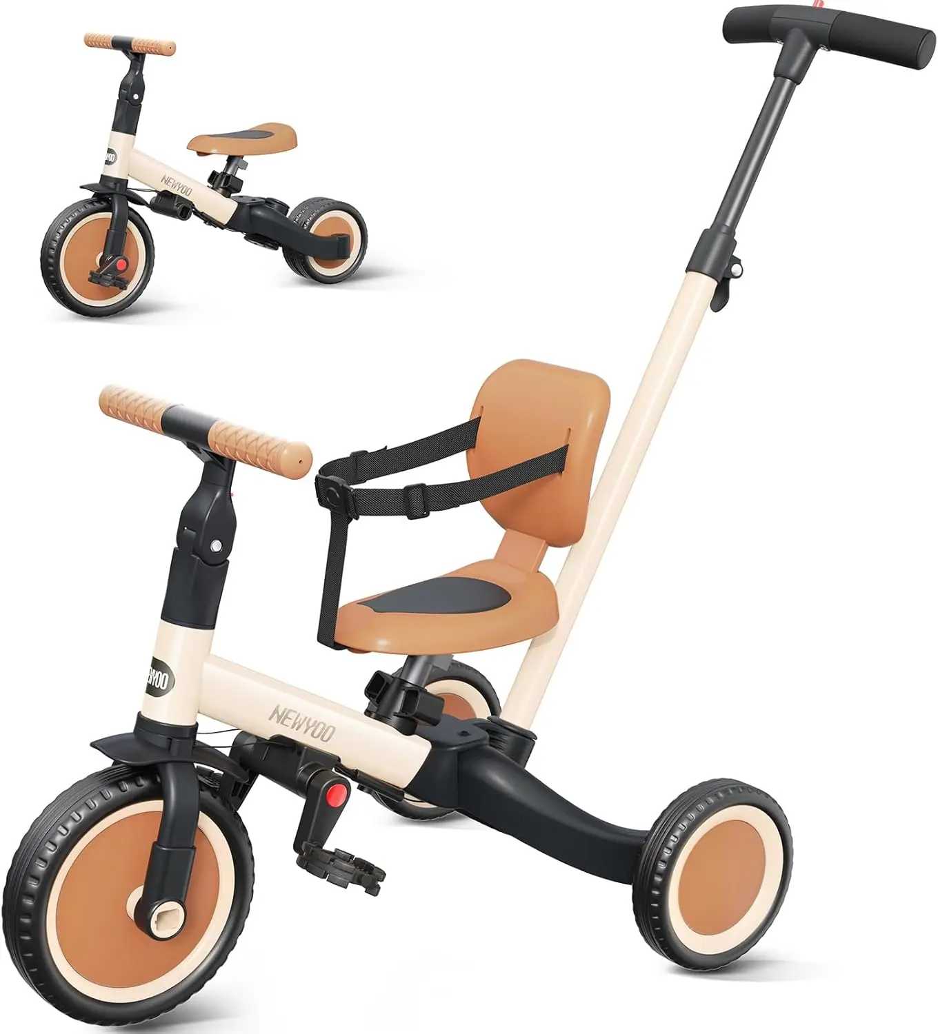 Tricycle pour tout-petits avec poignée poussoir pour 1-3 ans, vélo pour tout-petits, cadeau d'anniversaire et jouet pour garçons et filles, tricycle pour enfants 5 en 1, B