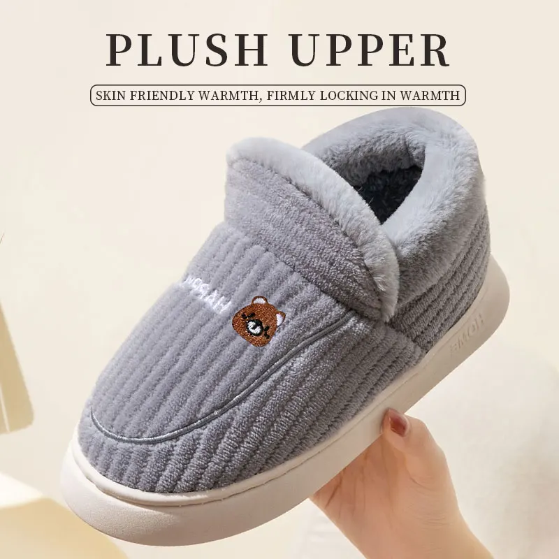 Cotton slippers for women in winter 2023, new couple\'s indoor home insulation, anti slip plush bag, cotton shoes for women, plus