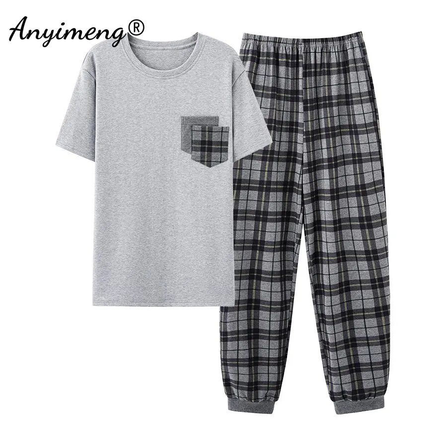 Plus Size Herren-Pyjama-Set aus Baumwolle, Sommer, neue Loungewear für Jungen, Freizeit-Pyjama, sportliche Nachtwäsche, minimalistischer Stil, Pyjama für Herren