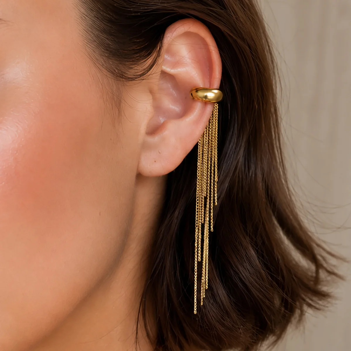 Ear Cuff Long Stainless Steel Fringe Tassel Chain Layered French Non Pierced Elegant Comfortable Sturdy for Party
