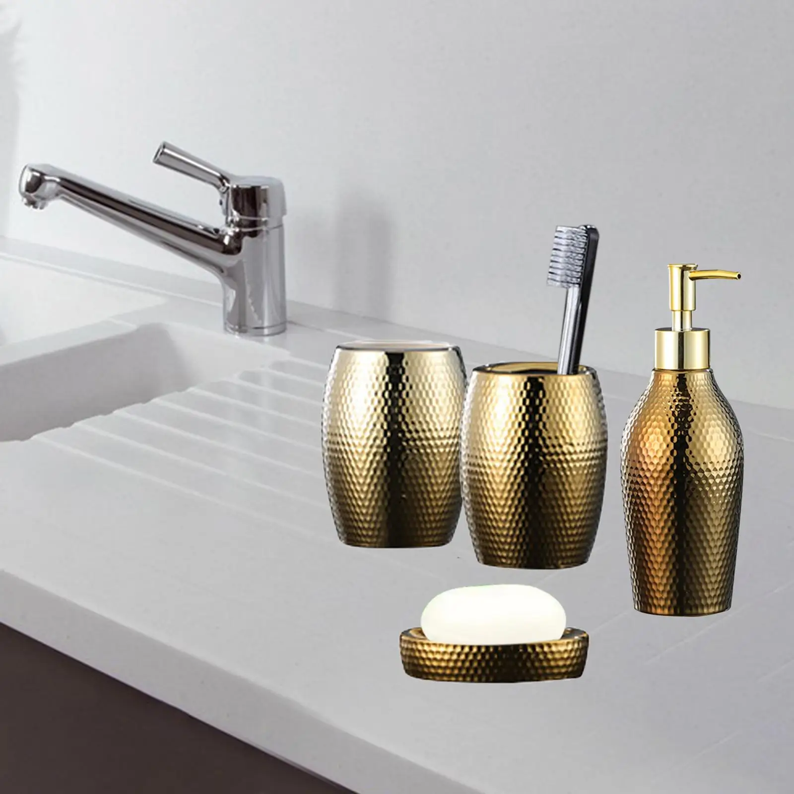 Nordic Bathroom Accessories Set, Ceramic Bath Golden Supplies 4 Pcs/Set