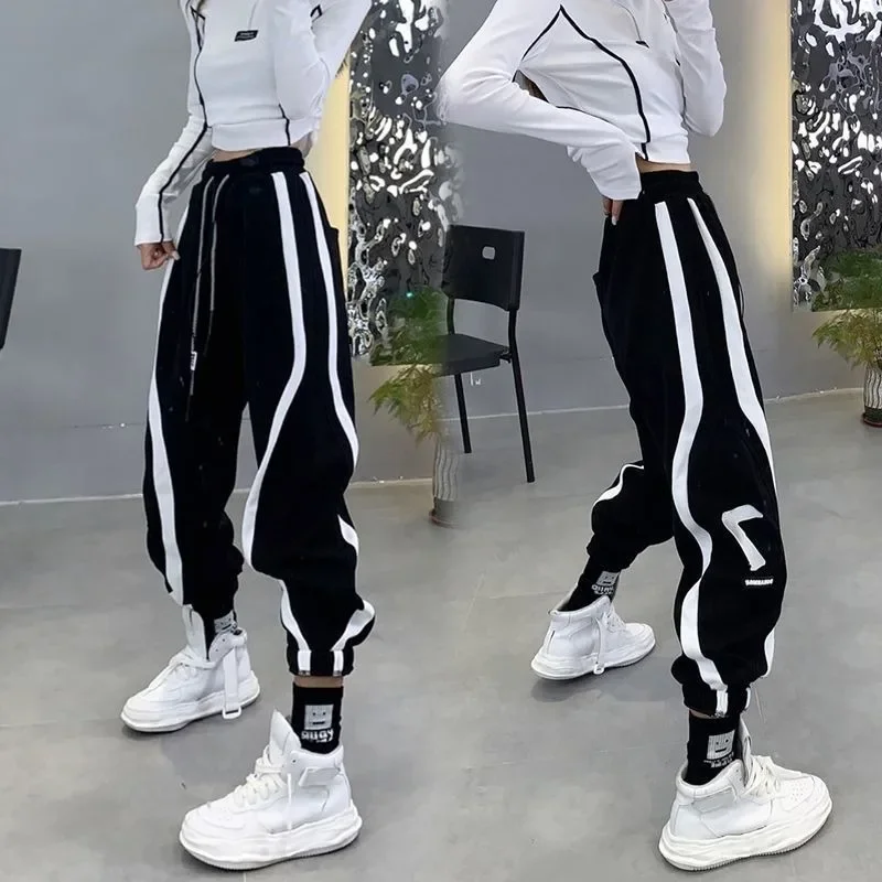 

Korean Style Side Stripe Women Pants Black Sweatpants Women Baggy Sports Pants Gray Jogger Female Trousers Y2k Streetwear Kpop