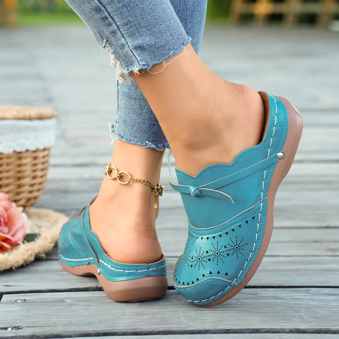 Comfortable Flat Wedge Sandals For Women With Bow Detail Beach_voghion.com