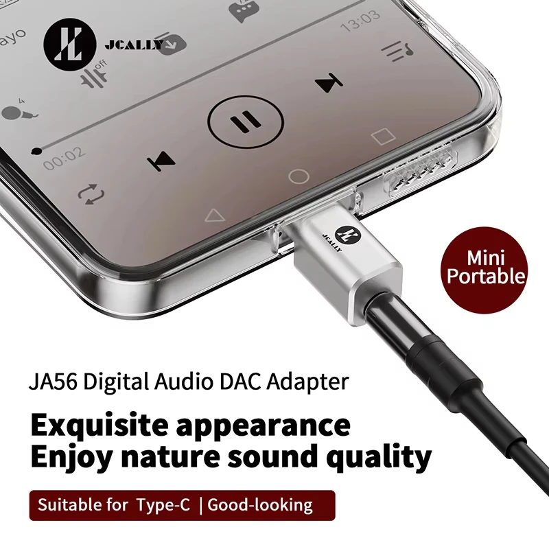 JCALLY JA56 Type-C to 3.5mm HiFi Audio Adapter DAC ALC5686 Mini Decoder USB-C Headphone Amplifier For iPhone 15 16 Android