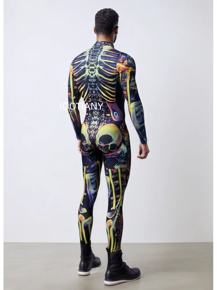 Herren Roboter-Skelett Mechanische Rüstung Bodysuit Hochhals Enger Jumpsuit Halloween Cosplay Futuristisches Party Bühnenkostüm Outfit – Detail 19