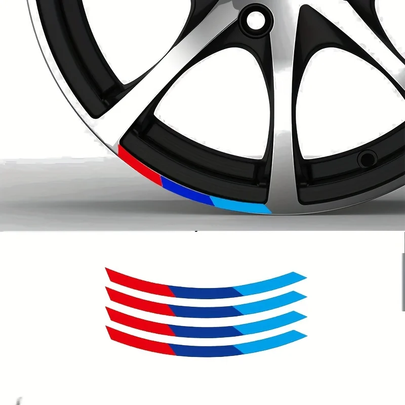 4 Stück blau-rot-blaue gebogene Streifenaufkleber, wasserdichte Vinyl-Aufkleber für Auto und Motorrad
