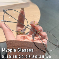 Unisex Ultralight Fashion Cat Eye Myopia Glasses Oval Metal Frames Clear Lenses Anti-Blue Light Glasses Diopter To -4.0