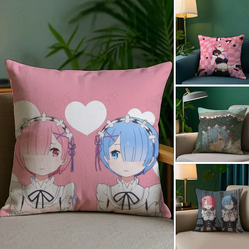 

Anime Re Zero Pillow Case Anti-dustmite Pillowcase Invisible zipper silky short plush Sofa cushion cover
