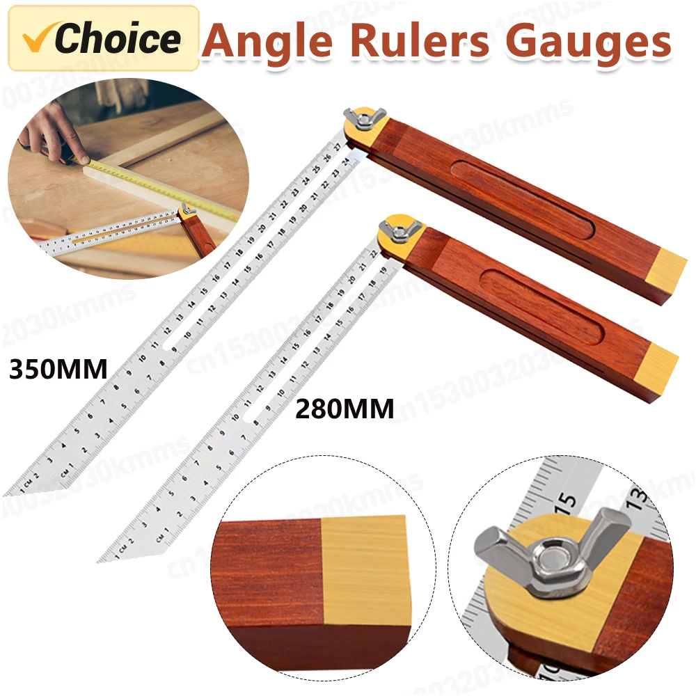 Wooden Marking Angle Rulers Gauges Tri Square Sliding T-Bevel with Wooden Handle Level Measuring Tools Rotatable Engineer Ruler