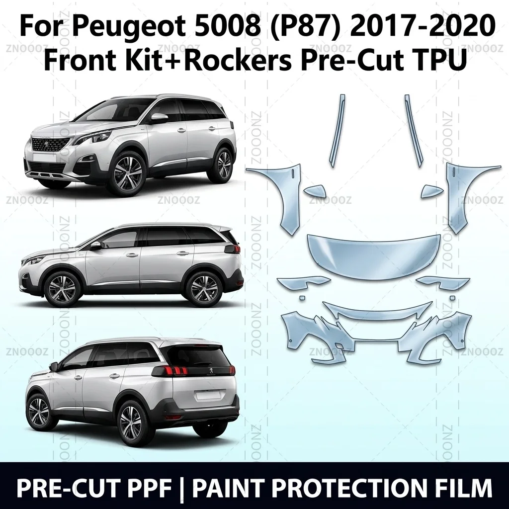 For Peugeot 5008 (P87) 2017-2020 Front Kit+Rockers Pre-Cut TPU PPF Paint Protection Self Healing High Gloss Anti Hydrophobic