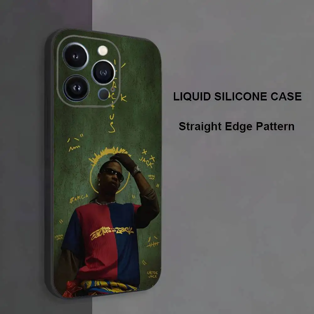 حافظة هاتف C-Cactus J-Jack Travis Scott لهاتف iPhone 17,16,15,14,13,12,11,Pro Max,XS,X,XR,SE,Mini,8,7,غطاء أسود من السيليكون الناعم