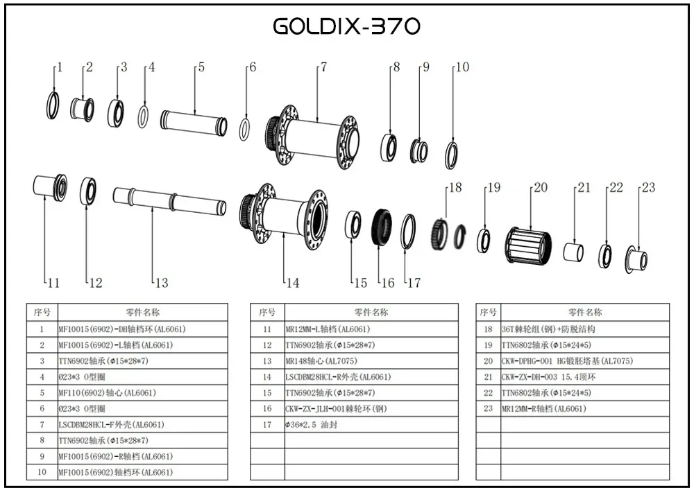 GOLDIX 370 32H Fahrradnabe, abgedichtetes Lager, Mittelsperre, Scheibenbremse, J-Bend, 32 Löcher, Ratsche, 36 Zähne, BOOST MTB-Nabe, XD/HG/MS – Detail 2