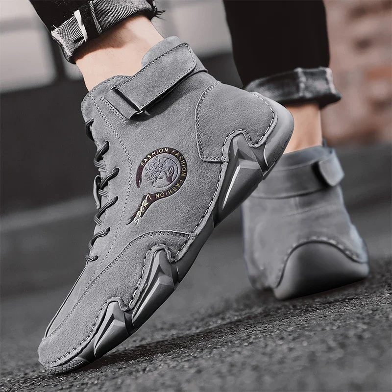 Big Size Men's Boots Breathable Men's Genuine Leather Boots Soft Sole Comfortable Men's Ankle Boots Outdoor Men's Casual Shoes