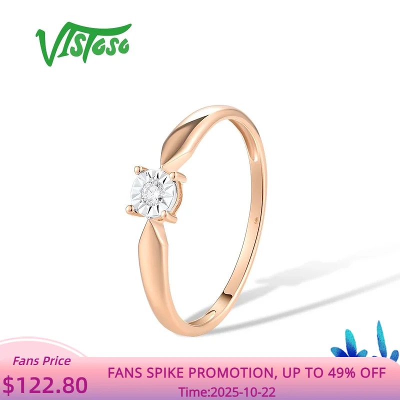 

VISTOSO Pure 14K 585 Two-Tone Gold Sparkling Illusion-Set Miracle Plate Diamond Ring For Women Anniversary Trendy Fine Jewelry