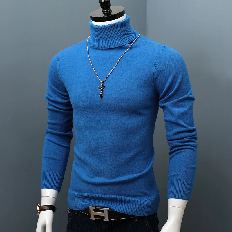 

2024 Autumn Winter New Men's Solid Color Turtleneck Male Slim Long Sleeve Bottoming Knitted Black White Men Knitwear Tops C120