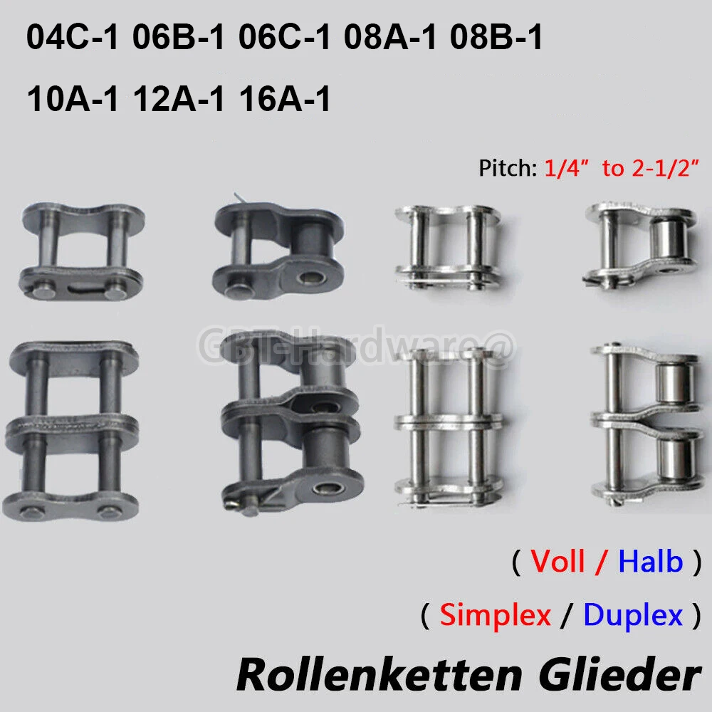 

1PCS Roller Chain Single Row Chain Split 1/4",3/8",5/8",3/4",1" 04C-1 06B-1 10A-1 12A-1 16A-1 Stainless/Carbon Steel Motorcycle