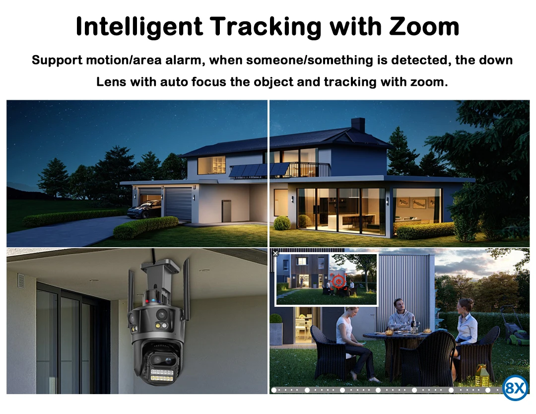 Hongnaer 16MP 8K ICSee 8X Zoom أربعة عدسات للرؤية الليلية الذكية اللاسلكية CCTV PTZ IP المنزل في الهواء الطلق كاميرا أمان WiFi