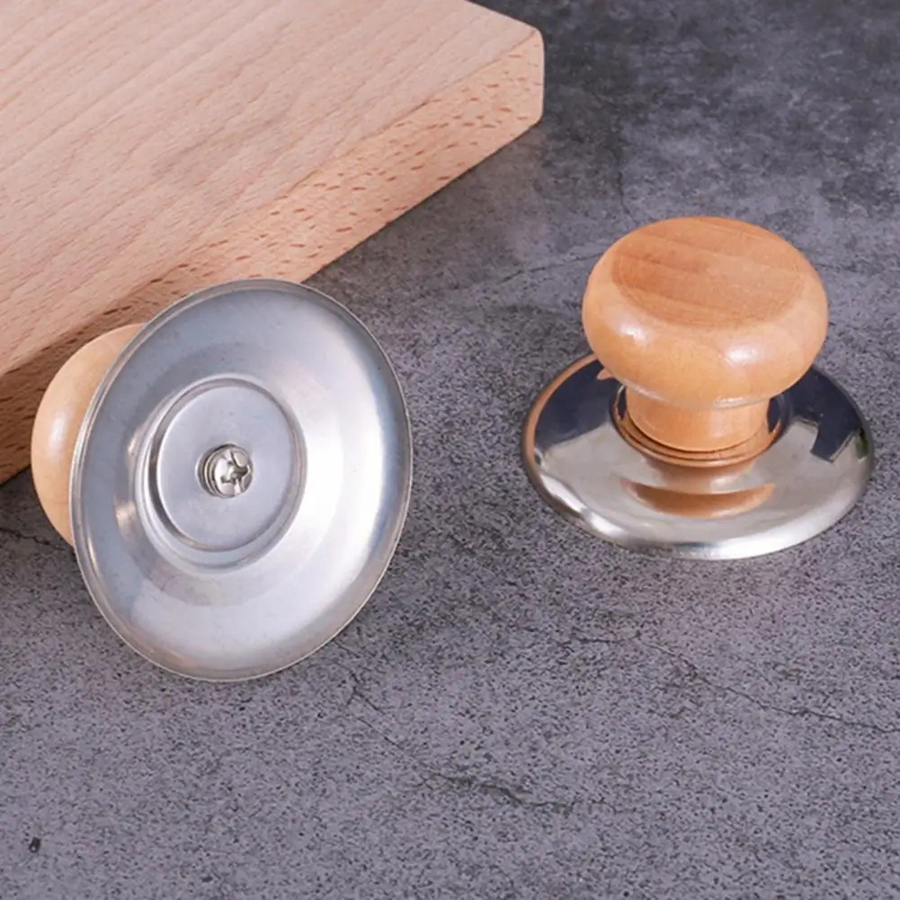 2 Pcs Pot Head Cap Pot Cover Handle Kitchen Accessories Universal Wood Pot Lid Knobs Replacement Cap with Screws Cookware Part