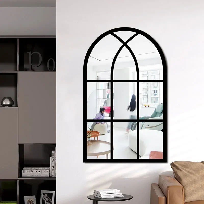 Arched Window Wall Mirror Decorative Mirror Windowpane Arch Mirror for Bedroom Farmhouse Entryway Bathroom Home Decoration