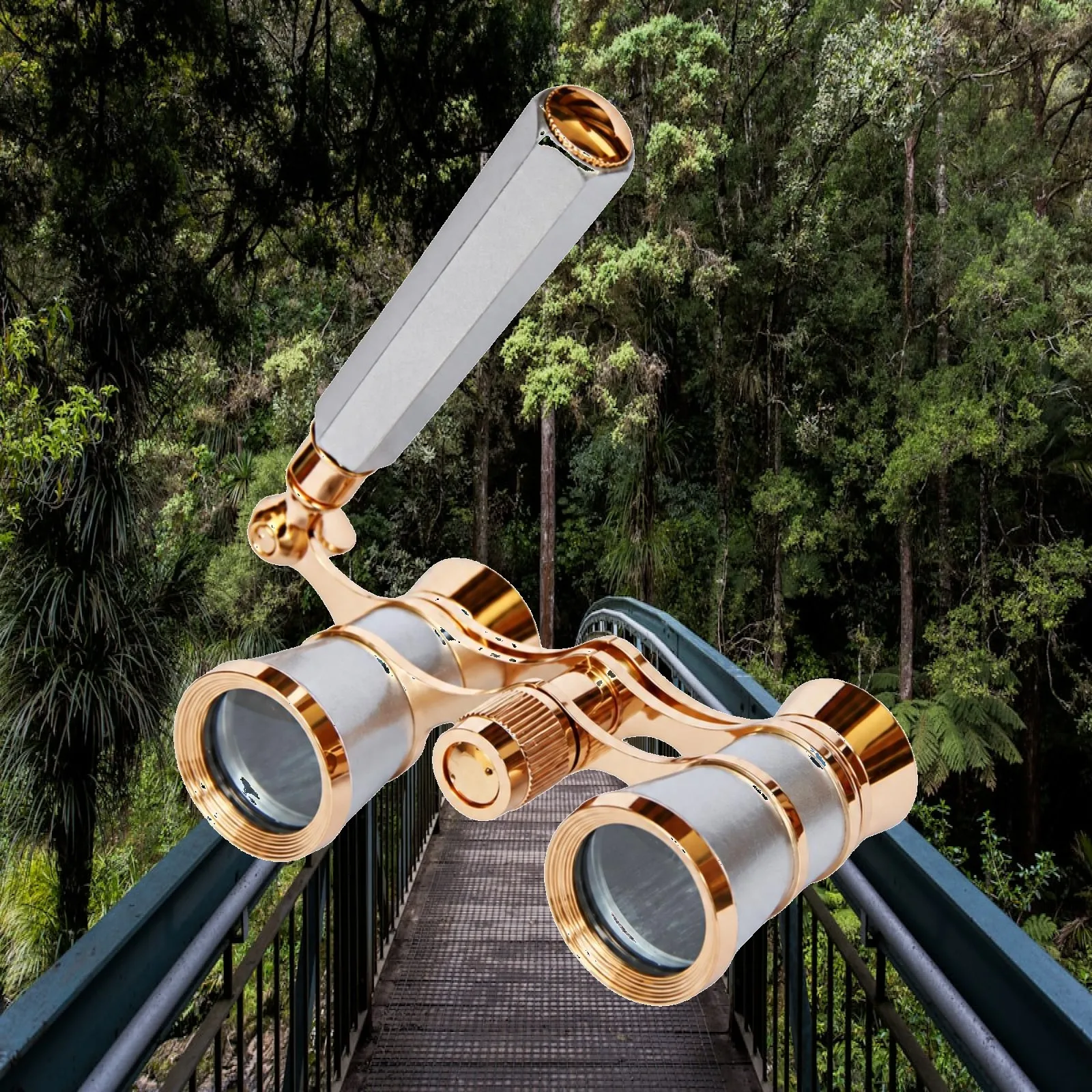 Portable Opera Binoculars with Handle for Live Performances Featuring Classic Gold Tone Metal Finish