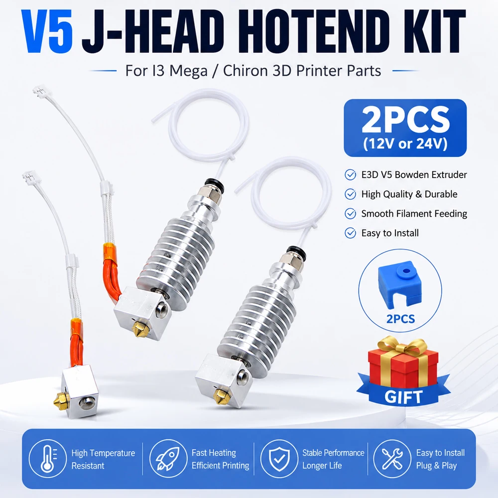 2PCS V5 J-head Hotend Kit E-3D Bowden Extruder V5 Heater Block 12/24V For I3 Mega/Chiron 3D Printer Parts VS V6 Hotend