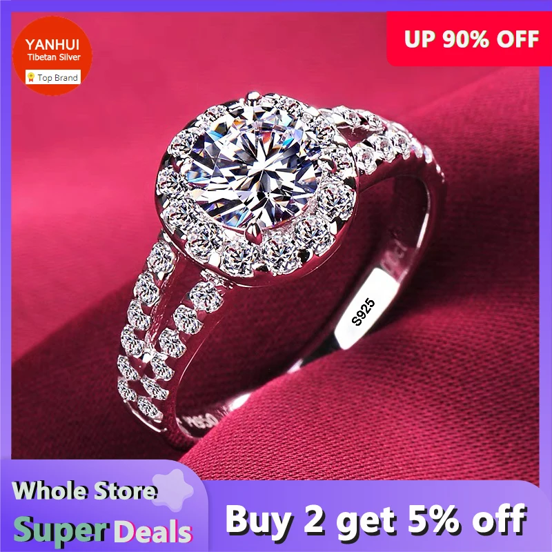 Original Certified Tibetan Silver Rings For Women Natural 2.0ct Zirconia Diamant Wedding Band Fashion Accessories Gift Jewelry