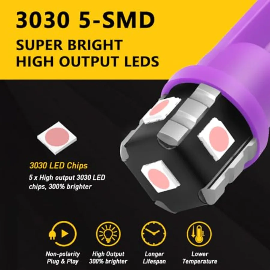 194 LED Light Bulb 168 2825 W5W T10 Wedge 5-SMD 3030 Chipsets LED Replacement Bulbs for Car Interior Dome Map Door Courtesy Par