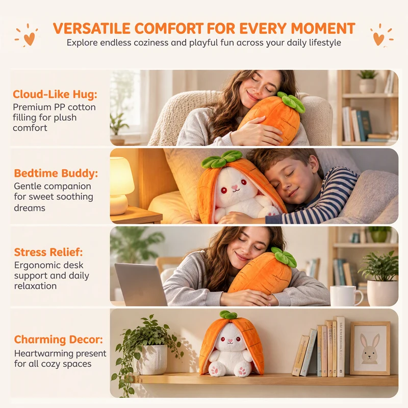 18cm Strawberry Carrot Rabbit Plush Toy Cute Cuddly Bunny Doll Fruit Transform Stuffed Creative Baby Gift for Kids Birthday
