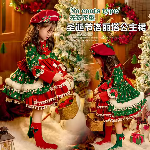 Girls' Christmas Cartoon Lolita Skirt Autumn Winter Cosplay Child Kawaii Anime Princess Dress Fashion Festival Gifts Puff Skirt