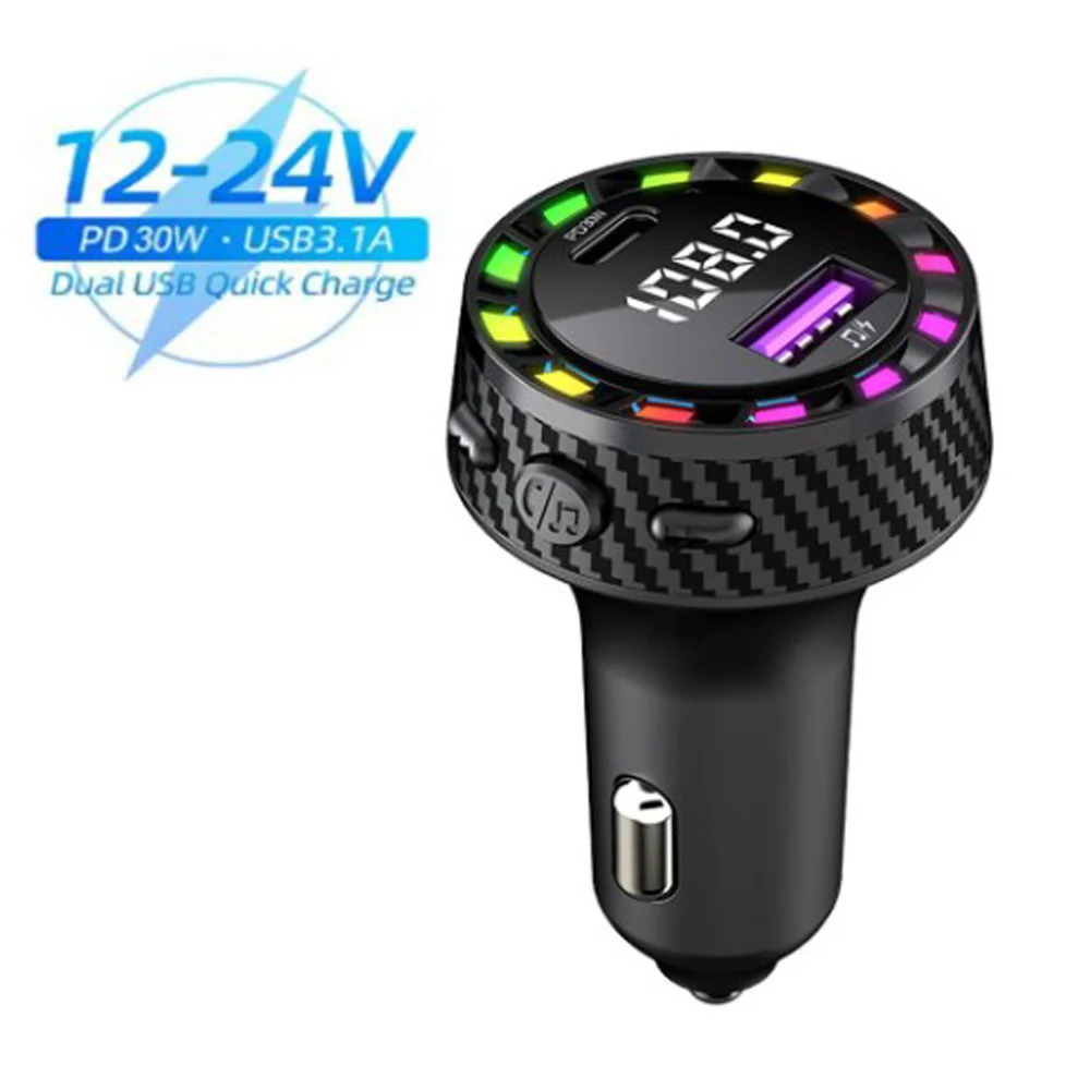 Pd30w Car Charger Usb Port Fast Charging Adapter With Led Light Bluetooth 5.3 Fm Transmitter Wireless Audio Receiver