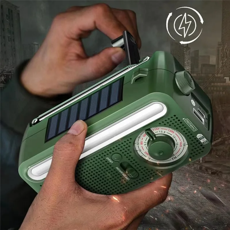 PHILE-Solar Hand Crank Weather Radio Emergency AM/FM/NOAA Outdoor Flashlight Torch Power Bank Solar Panel Survival Tool